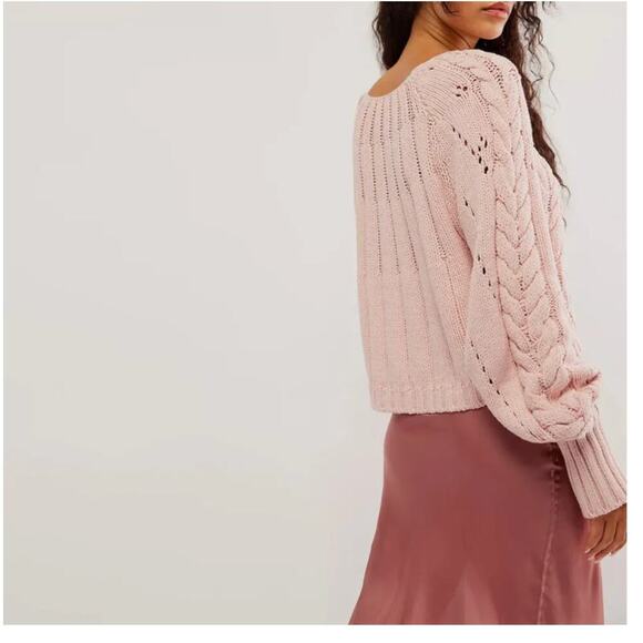 Free People Sandre Cable Stitch Sweater Pink Lotus L – Sold Out Color - Read - Picture 2 of 8